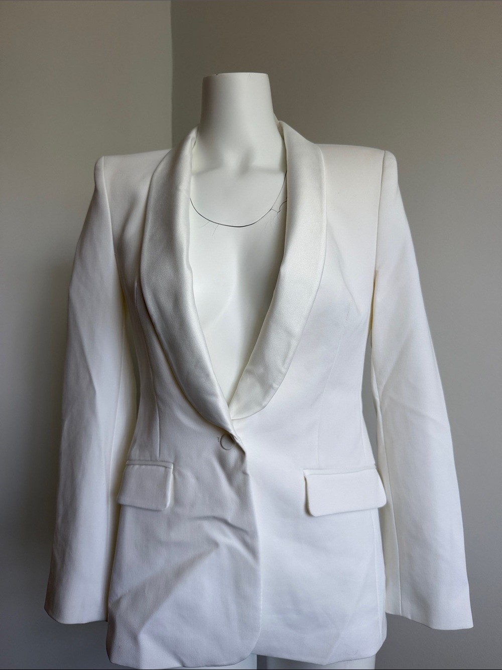 Zara Ivory Shawl Collar Single-Button Blazer